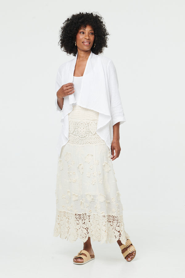White | Relaxed Open Front Waterfall Cardigan