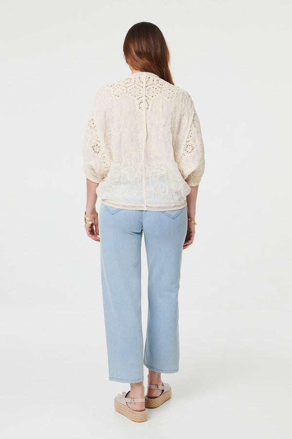 Beige | Crochet 3/4 Sleeve Relaxed Cardigan