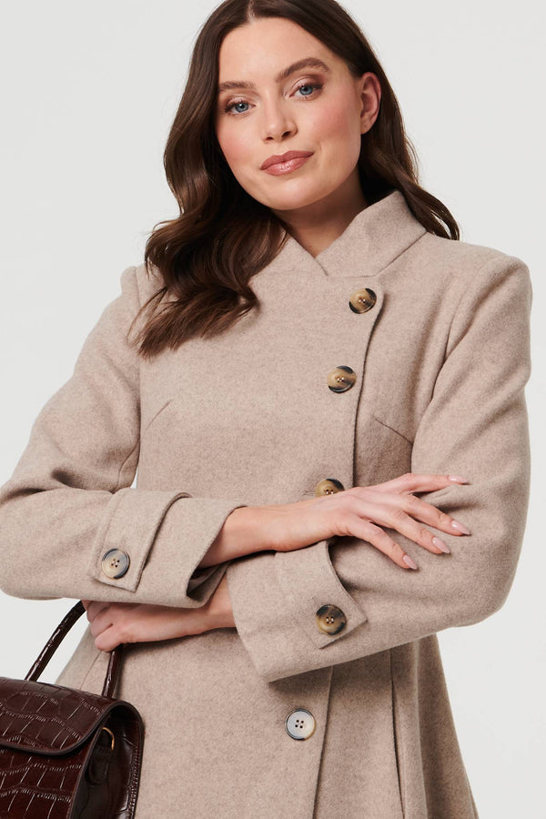 Beige | Button Front Funnel Neck Coat

