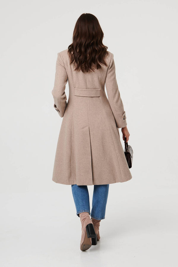 Beige | Button Front Funnel Neck Coat
