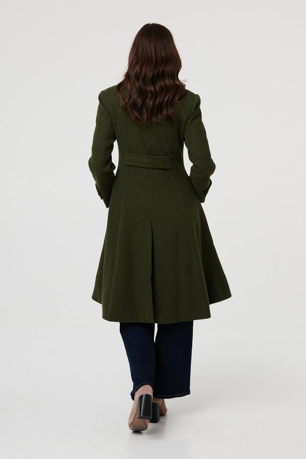 Khaki | Button Front Funnel Neck Coat
