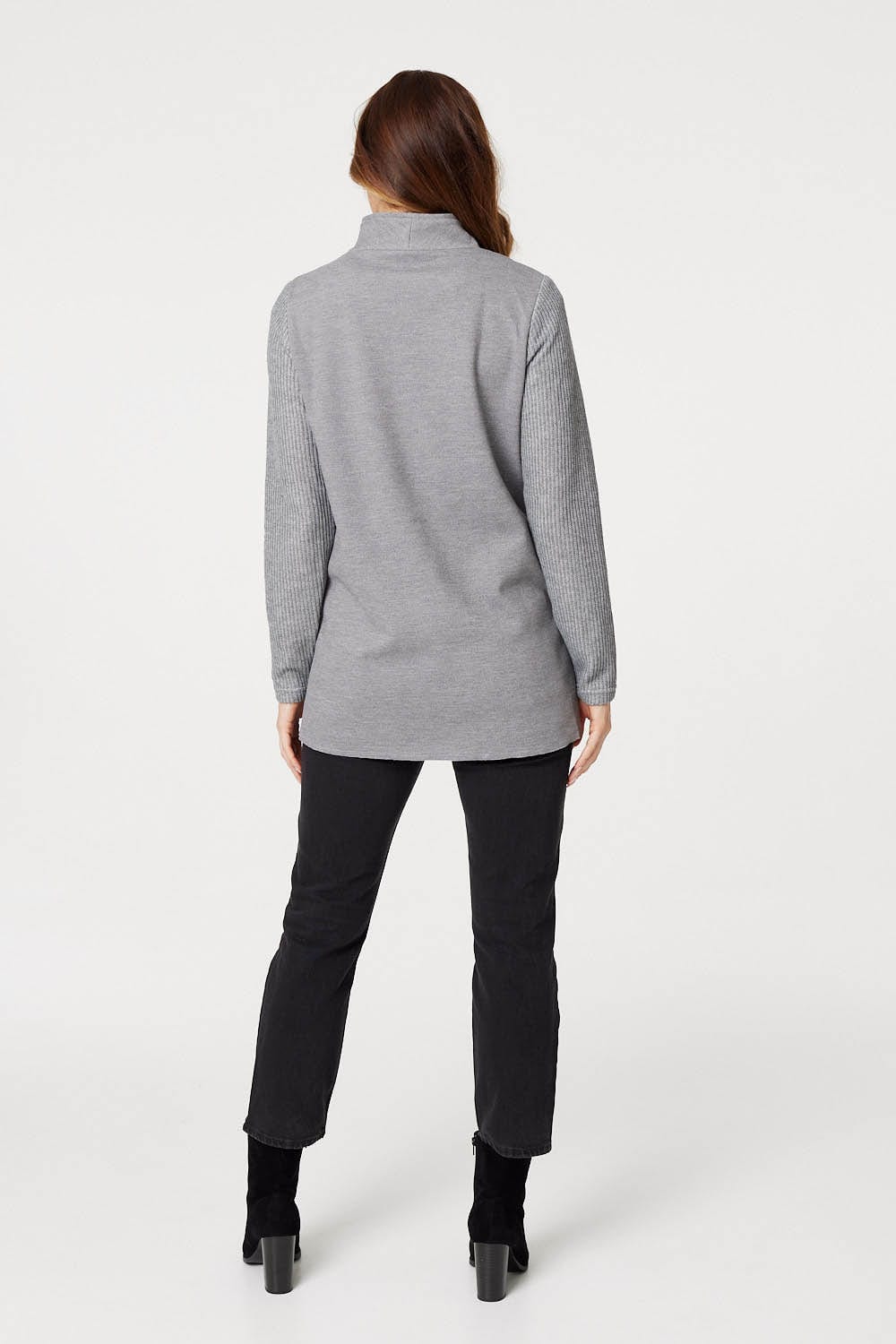 Grey | Asymmetric Ribbed Sleeve Coat