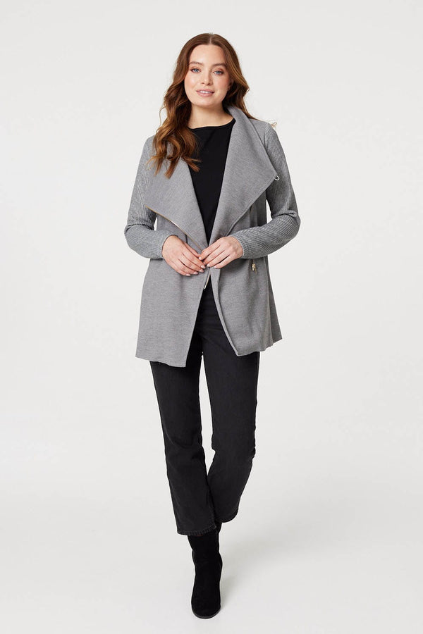 Grey | Asymmetric Ribbed Sleeve Coat