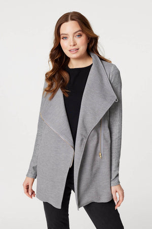 Grey | Asymmetric Ribbed Sleeve Coat