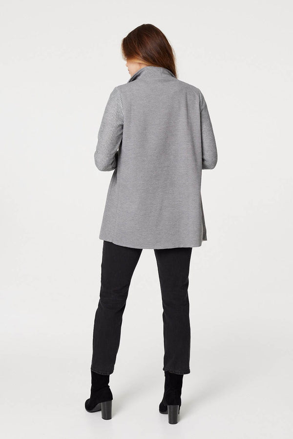 Grey | Asymmetric Ribbed Sleeve Coat