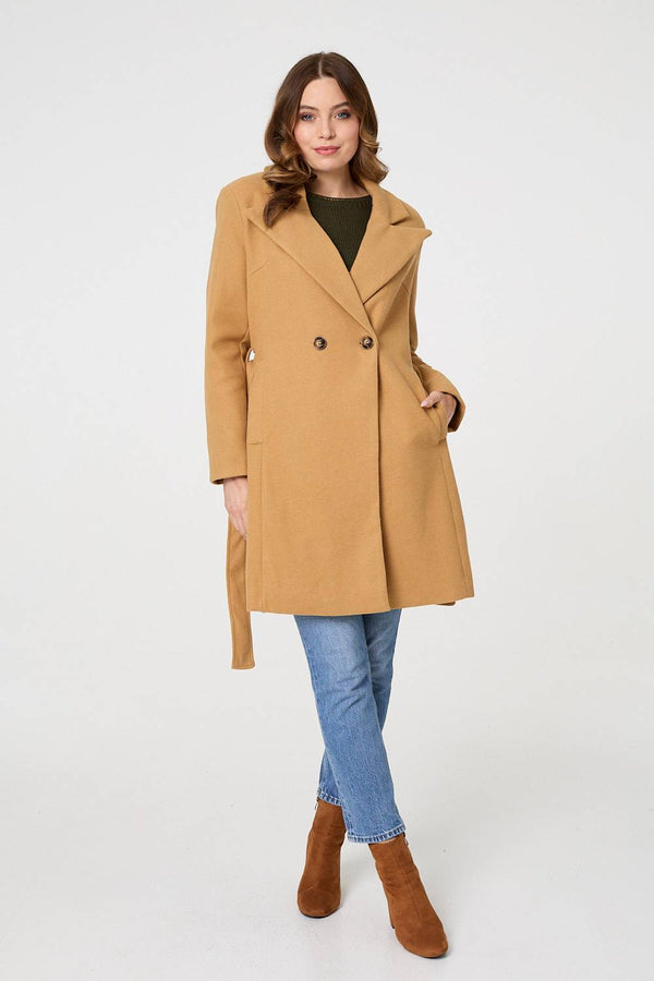 Brown | Tie Waist Longline Trench Coat
