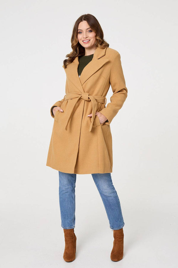 Brown | Tie Waist Longline Trench Coat
