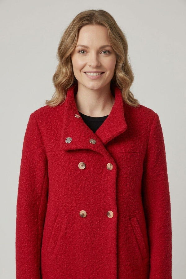 Red | Double Breasted Teddy Coat