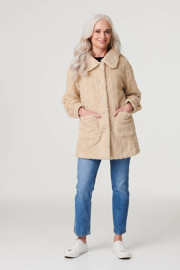 Beige | Textured Faux Fur Teddy Coat