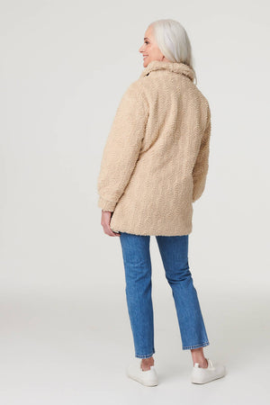 Beige | Textured Faux Fur Teddy Coat
