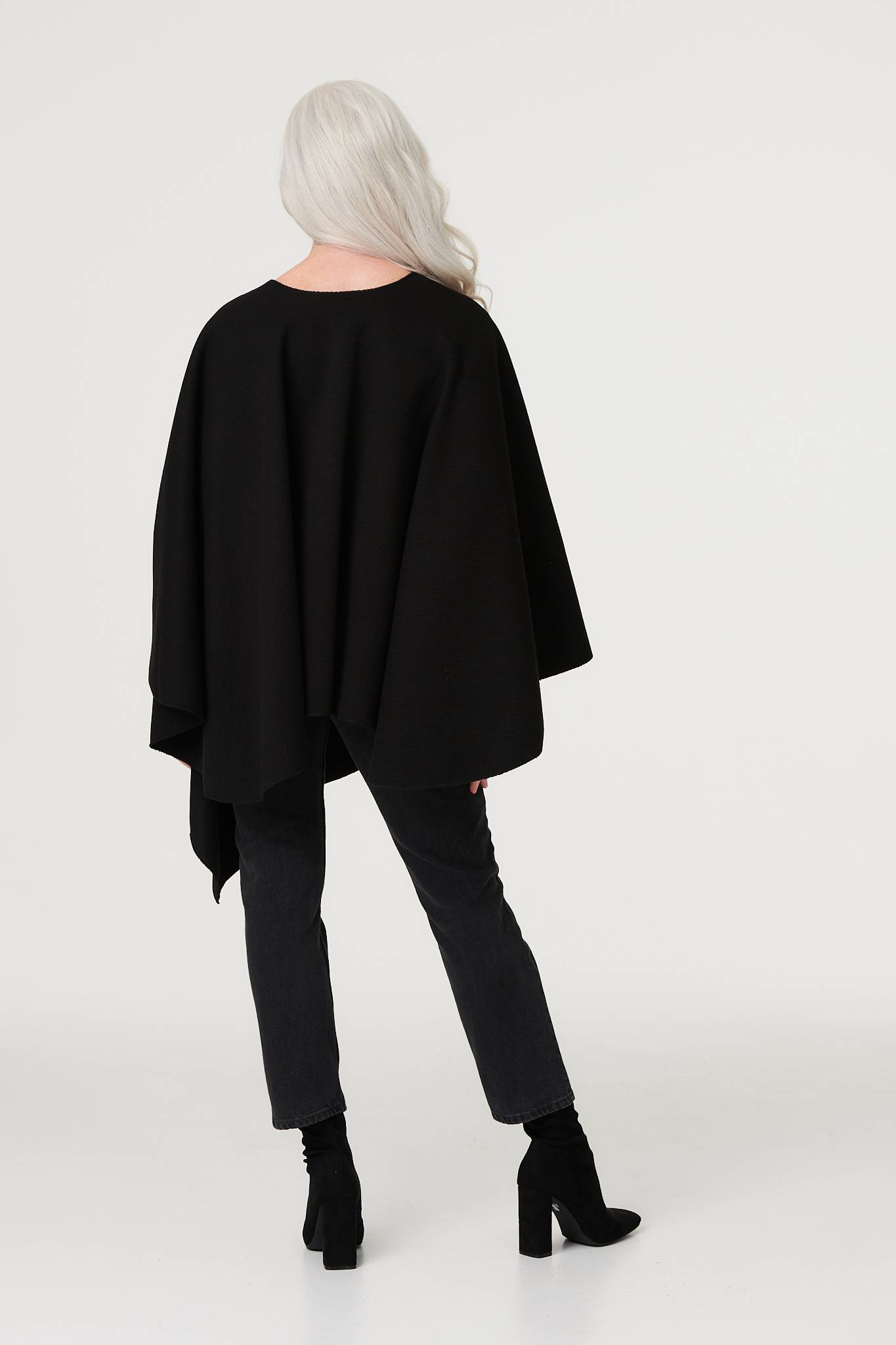 Black | Wrap Front Asymmetric Cape Coat