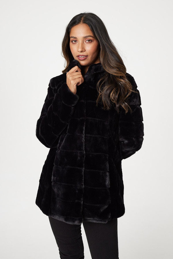 Black | Faux Fur Long Sleeve Coat