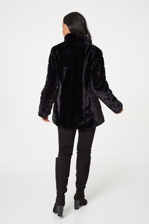 Black | Faux Fur Long Sleeve Coat