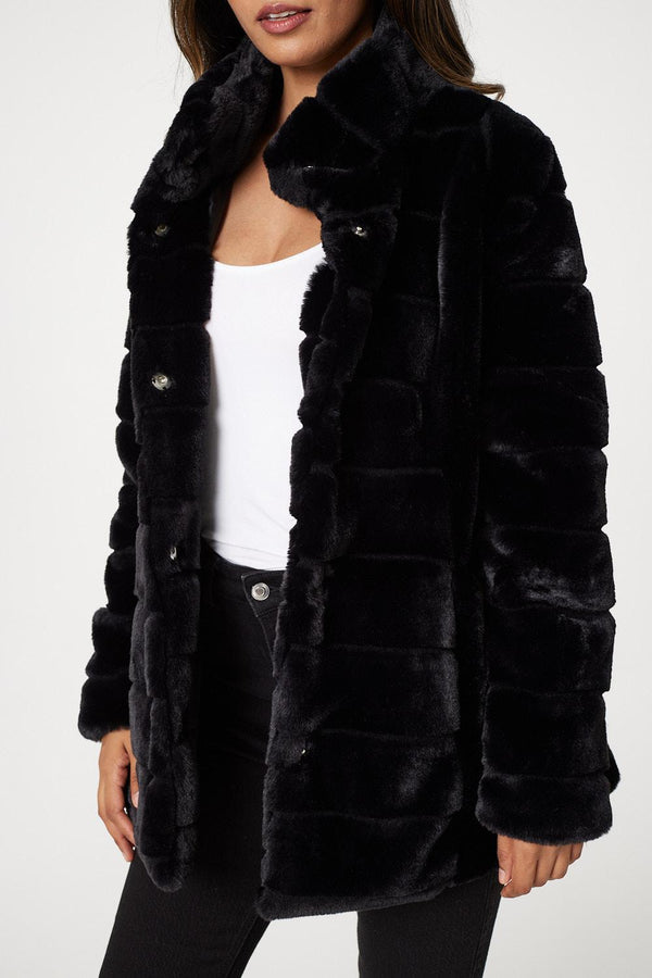 Black | Faux Fur Long Sleeve Coat