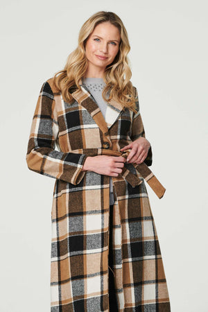 Beige | Checked Longline Tailored Coat