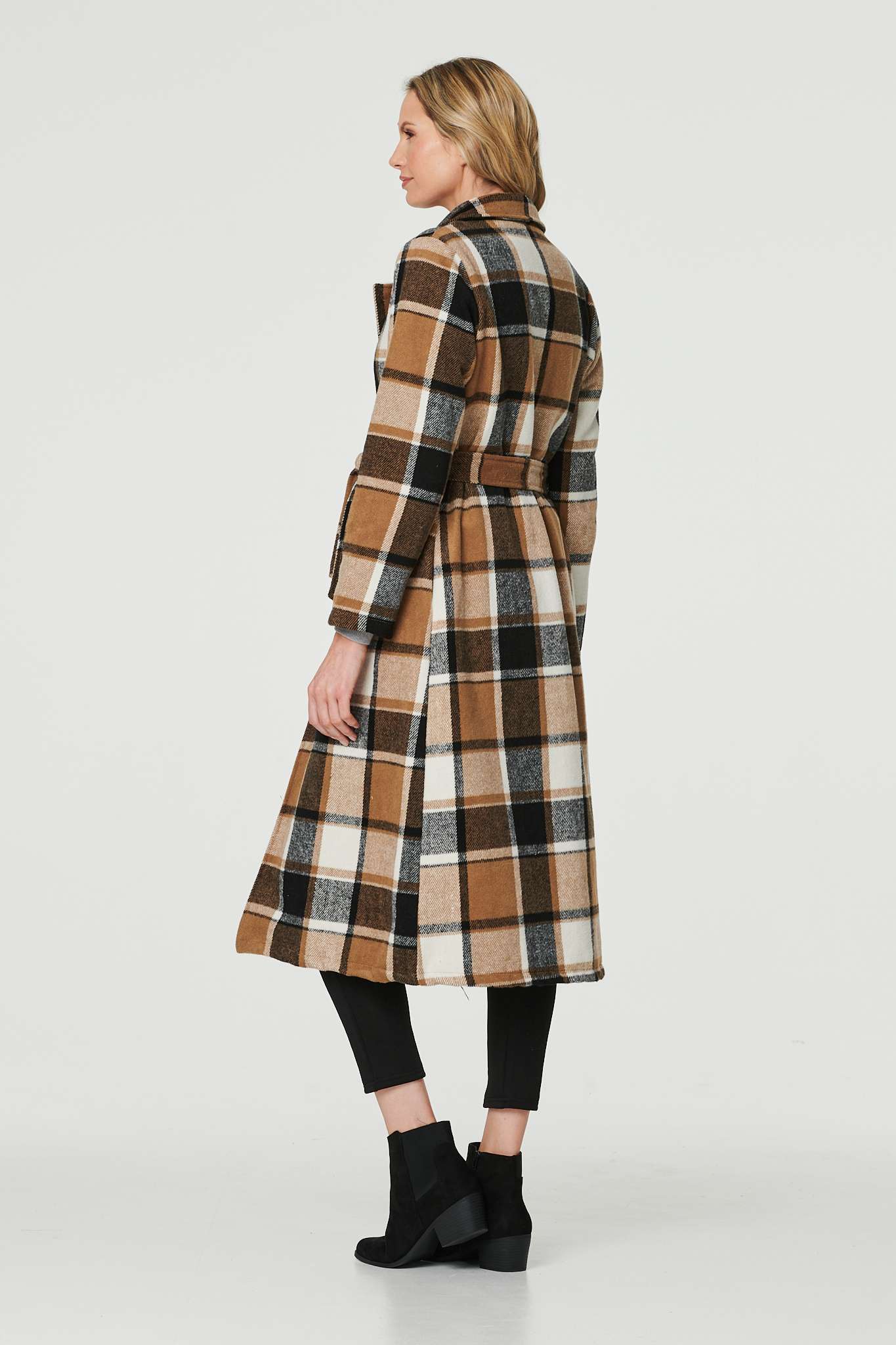 Beige | Checked Longline Tailored Coat