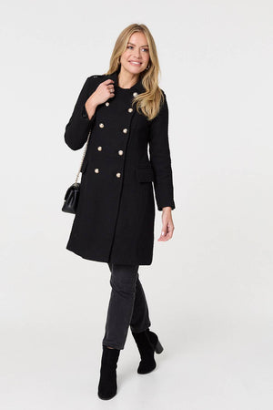 Black | Textured Knit Button Front Trench Coat
