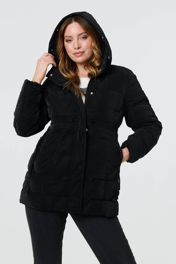 Black | Faux Fur Padded Zip-Up Hooded Jacket
