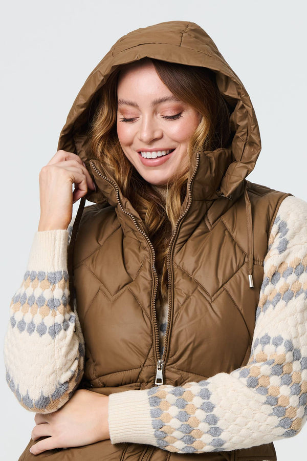 Padded Sleeveless Hooded Longline Gilet Izabel London