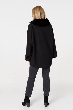 Black | Faux Fur Trim Zip-Up Relaxed Jacket
