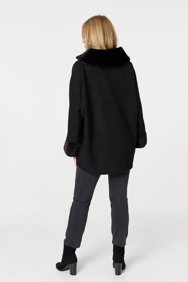 Black | Faux Fur Trim Zip-Up Relaxed Jacket
