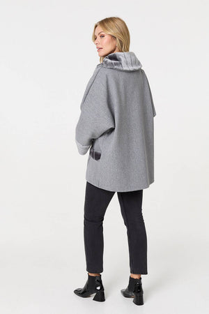 Grey | Faux Fur Trim Zip-Up Relaxed Jacket