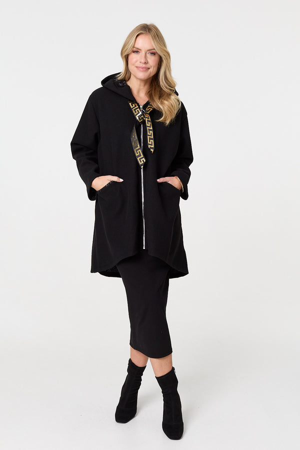 Black | Contrast Trim Hood Turn-Up Sleeve Jacket