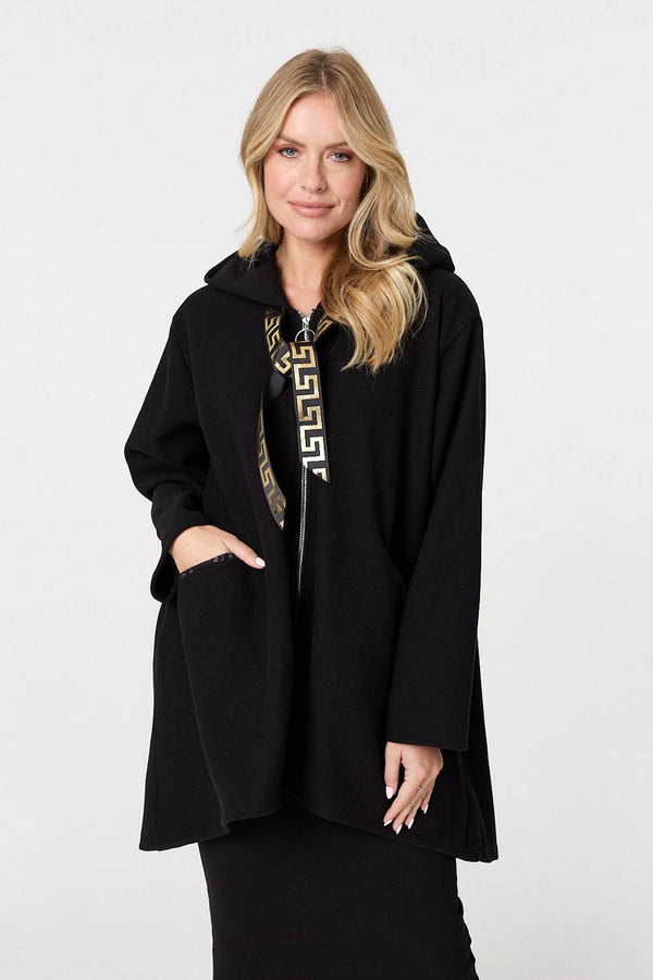 Black | Contrast Trim Hood Turn-Up Sleeve Jacket