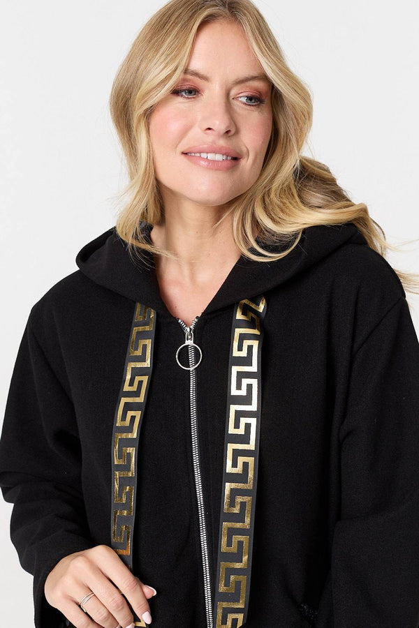 Black | Contrast Trim Hood Turn-Up Sleeve Jacket