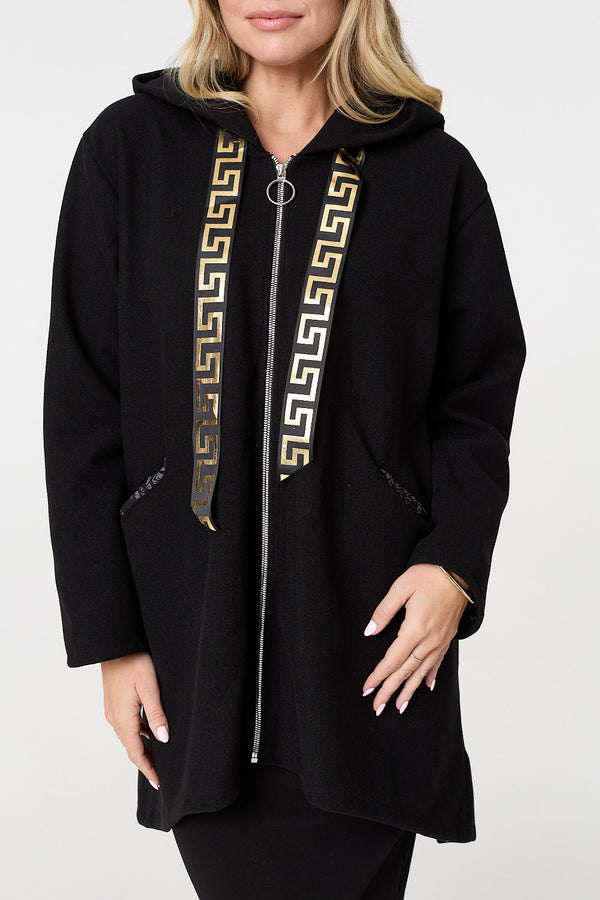 Black | Contrast Trim Hood Turn-Up Sleeve Jacket