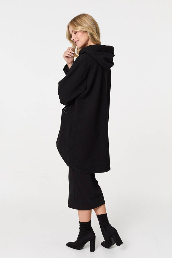 Black | Contrast Trim Hood Turn-Up Sleeve Jacket