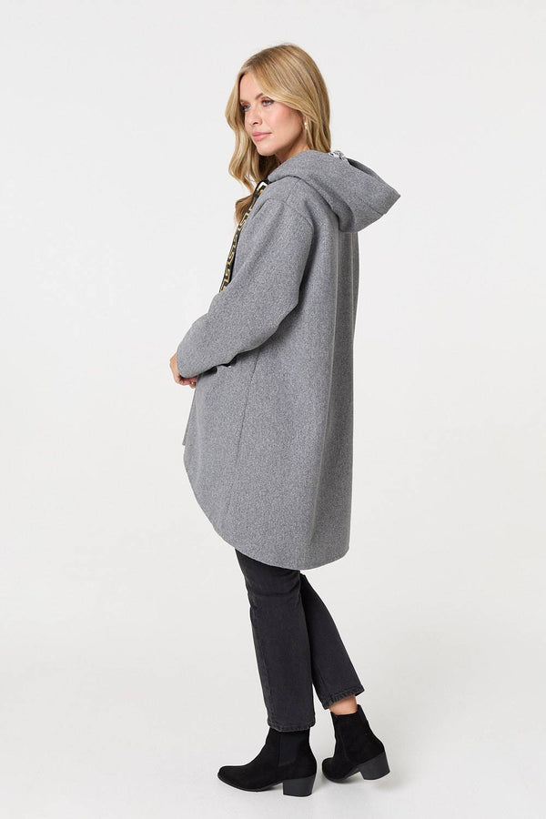 Grey | Contrast Trim Hood Turn-Up Sleeve Jacket