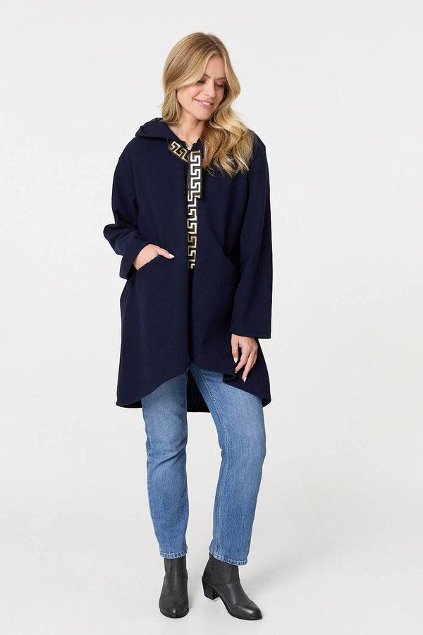 Navy | Contrast Trim Hood Turn-Up Sleeve Jacket
