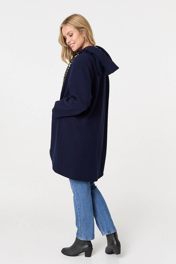 Navy | Contrast Trim Hood Turn-Up Sleeve Jacket
