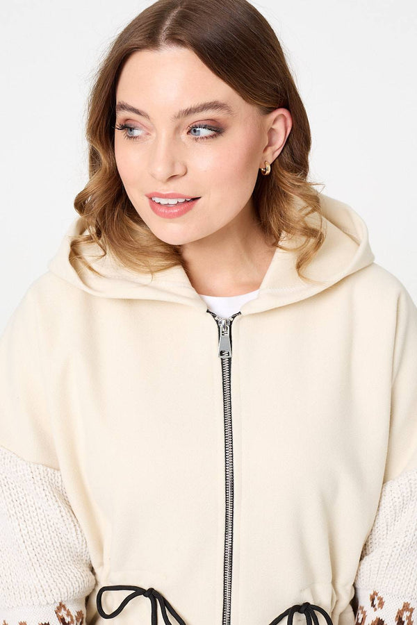 Cream | Animal Print Zip Front Relaxed Hoodie
