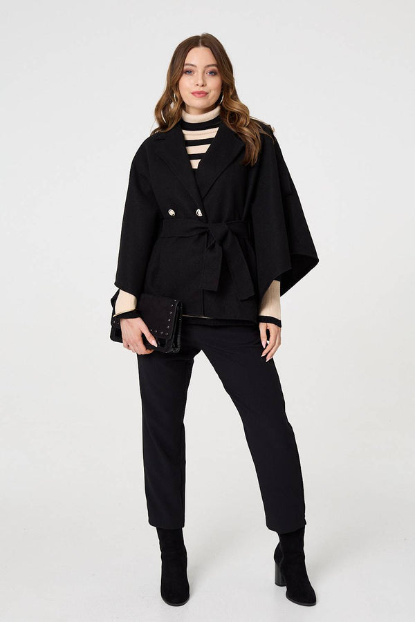 Black | Cape Coat With Belt
