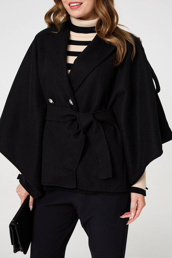 Black | Cape Coat With Belt
