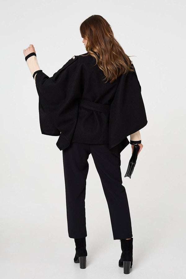 Black | Cape Coat With Belt
