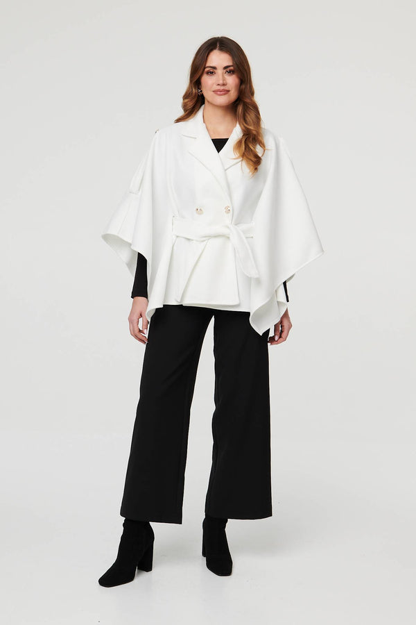 White | Cape Coat With Belt
