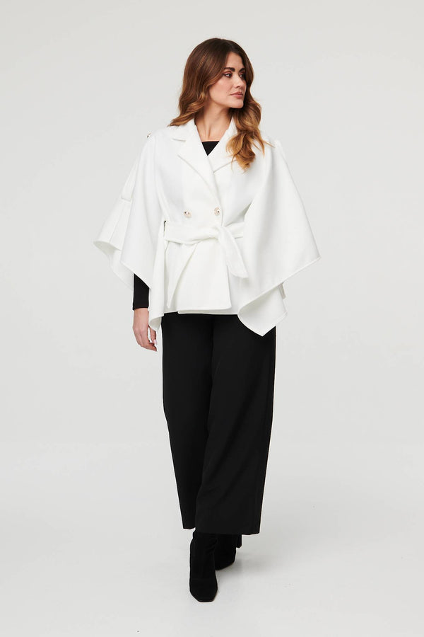 White | Cape Coat With Belt
