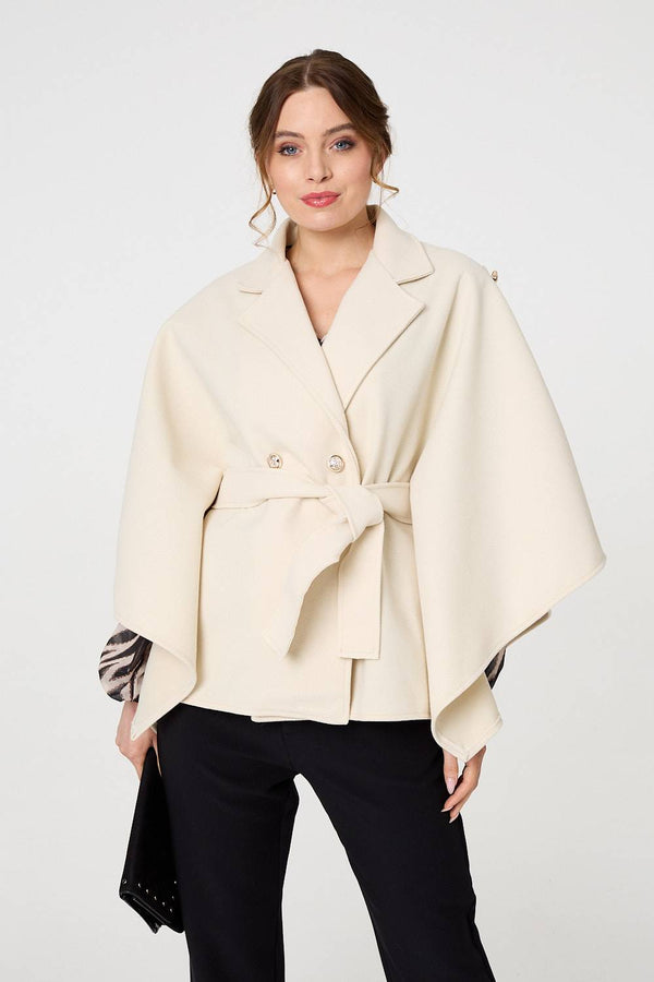 White | Cape Coat With Belt
