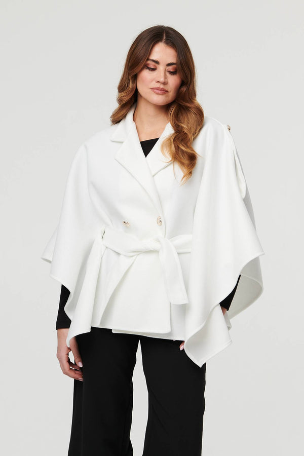 White | Cape Coat With Belt
