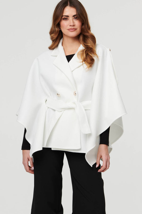 White | Cape Coat With Belt
