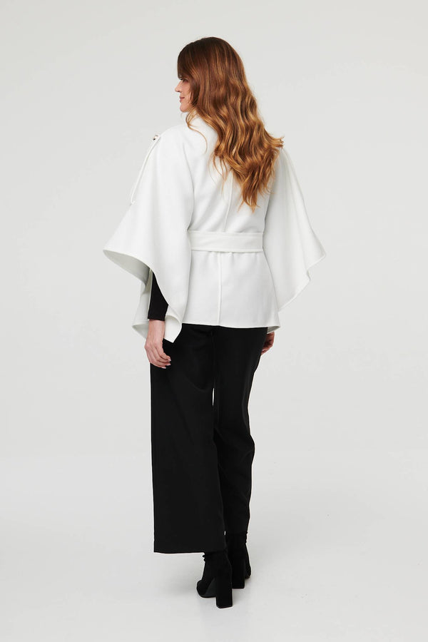 White | Cape Coat With Belt
