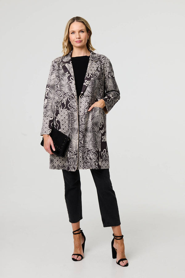 Grey | Patchwork Print Longline Blazer Jacket
