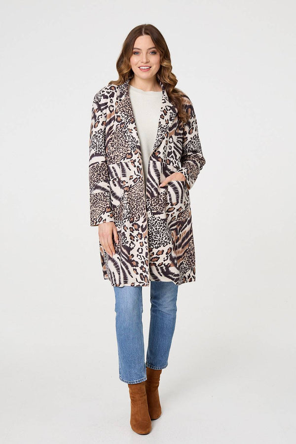 Brown | Animal Print Longline Blazer Coat
