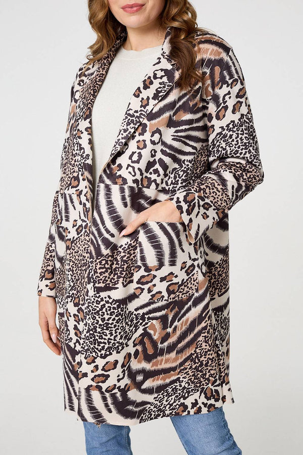 Brown | Animal Print Longline Blazer Coat
