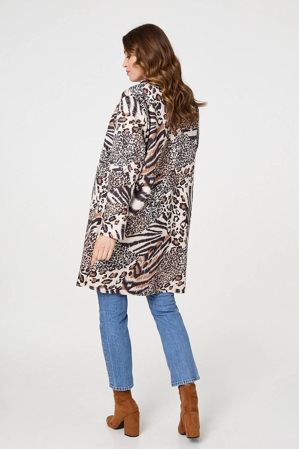 Brown | Animal Print Longline Blazer Coat
