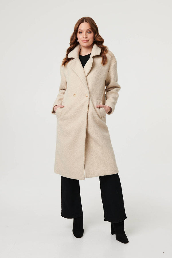 Beige | Teddy Texture Long Sleeve Oversized Coat
