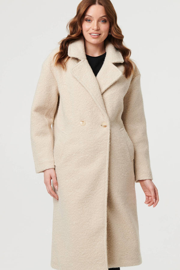 Beige | Teddy Texture Long Sleeve Oversized Coat
